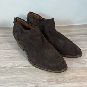 Women’s Lucky Brand LK Chocolate Brown Suede Block Heel Ankle Bootie Size 8.5 M